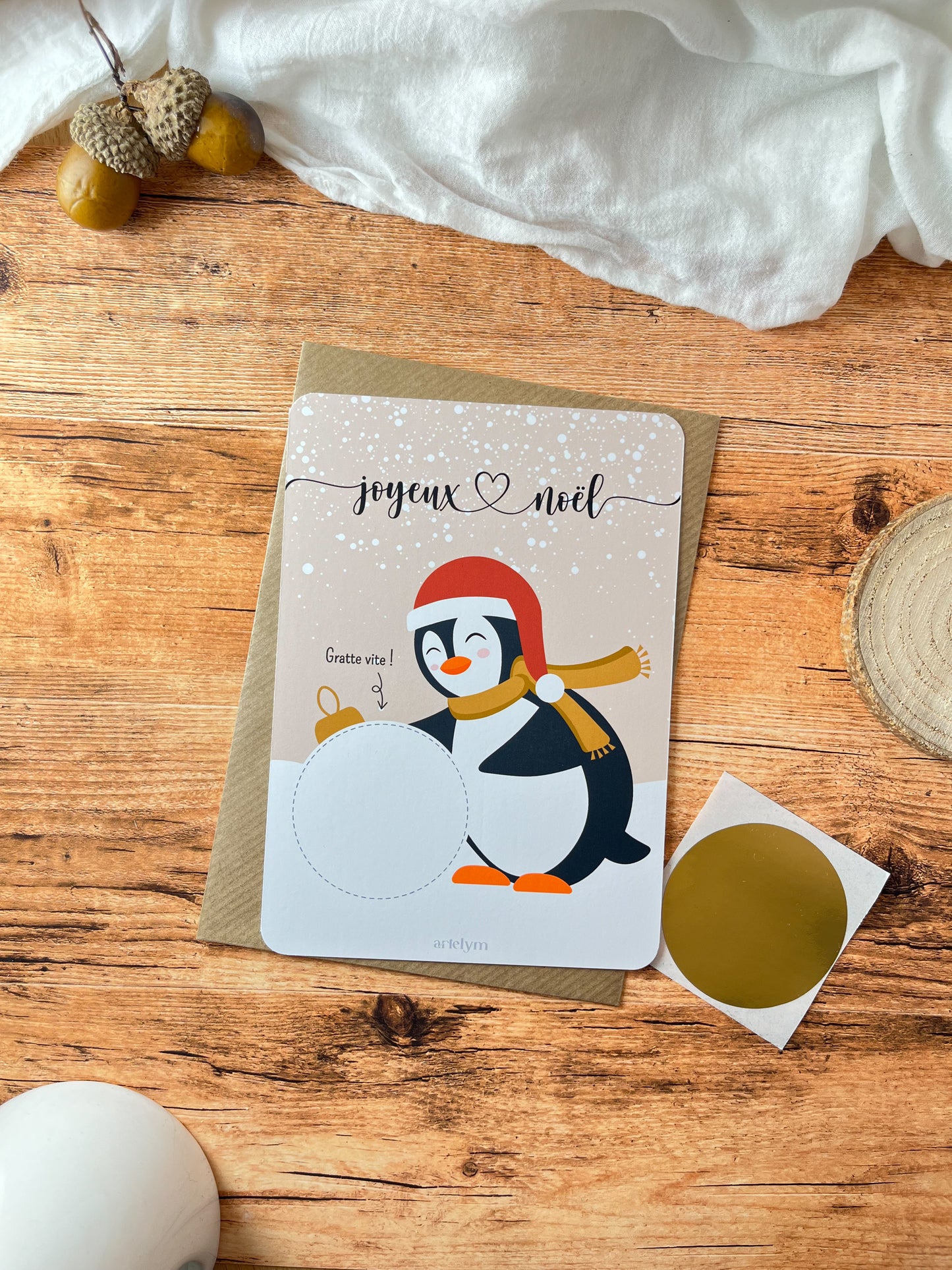 Carte à gratter Pingouin Noël