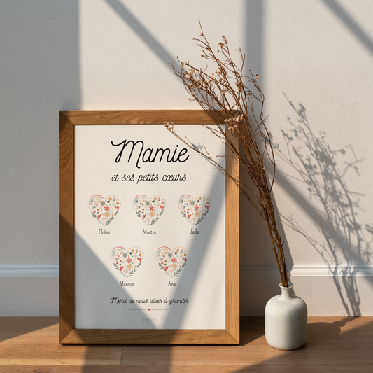 Affiche "Mamie et ses petits cœurs..."
