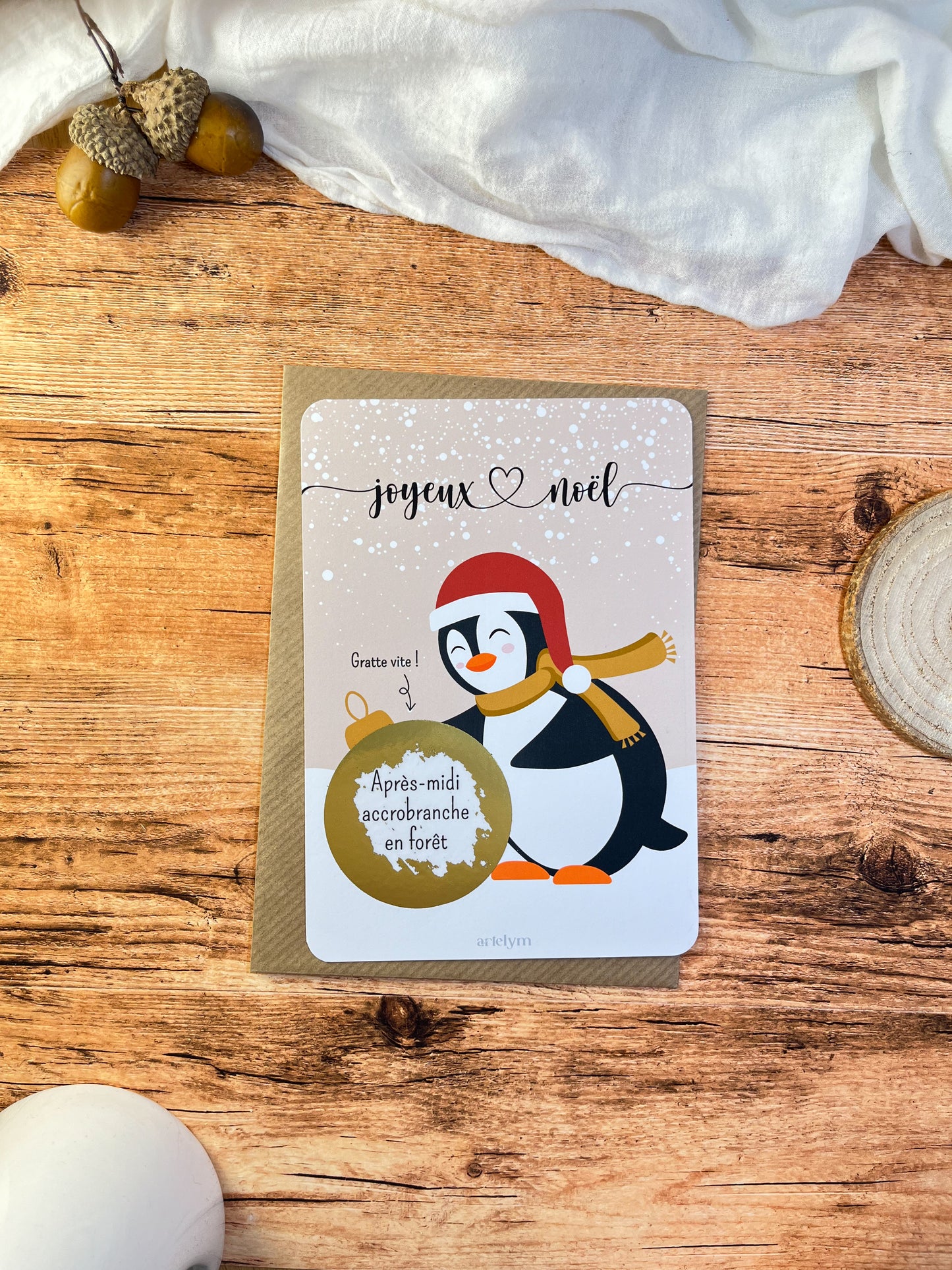 Carte à gratter Pingouin Noël