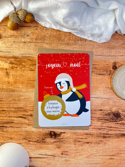 Carte à gratter Pingouin Noël