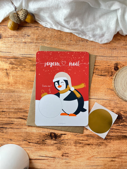 Carte à gratter Pingouin Noël