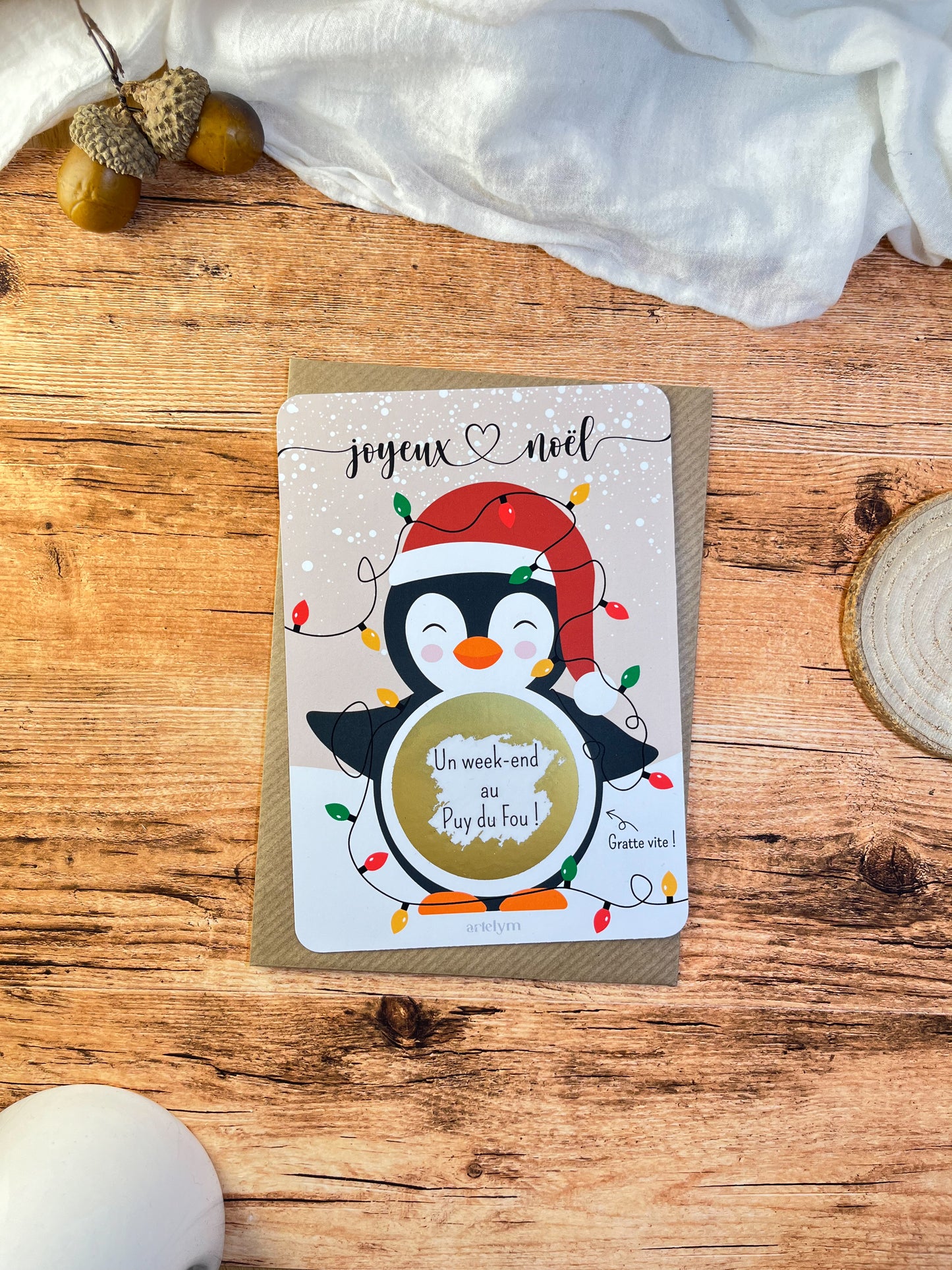 Carte à gratter Pingouin Noël