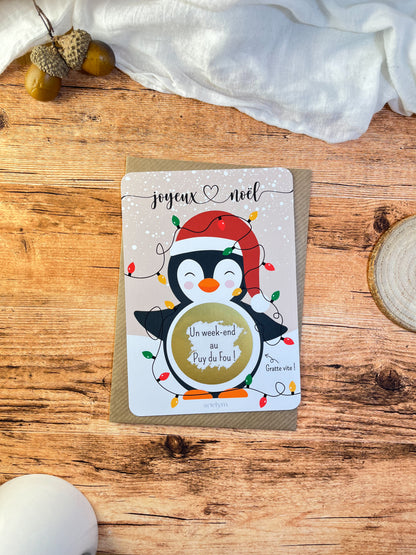 Carte à gratter Pingouin Noël