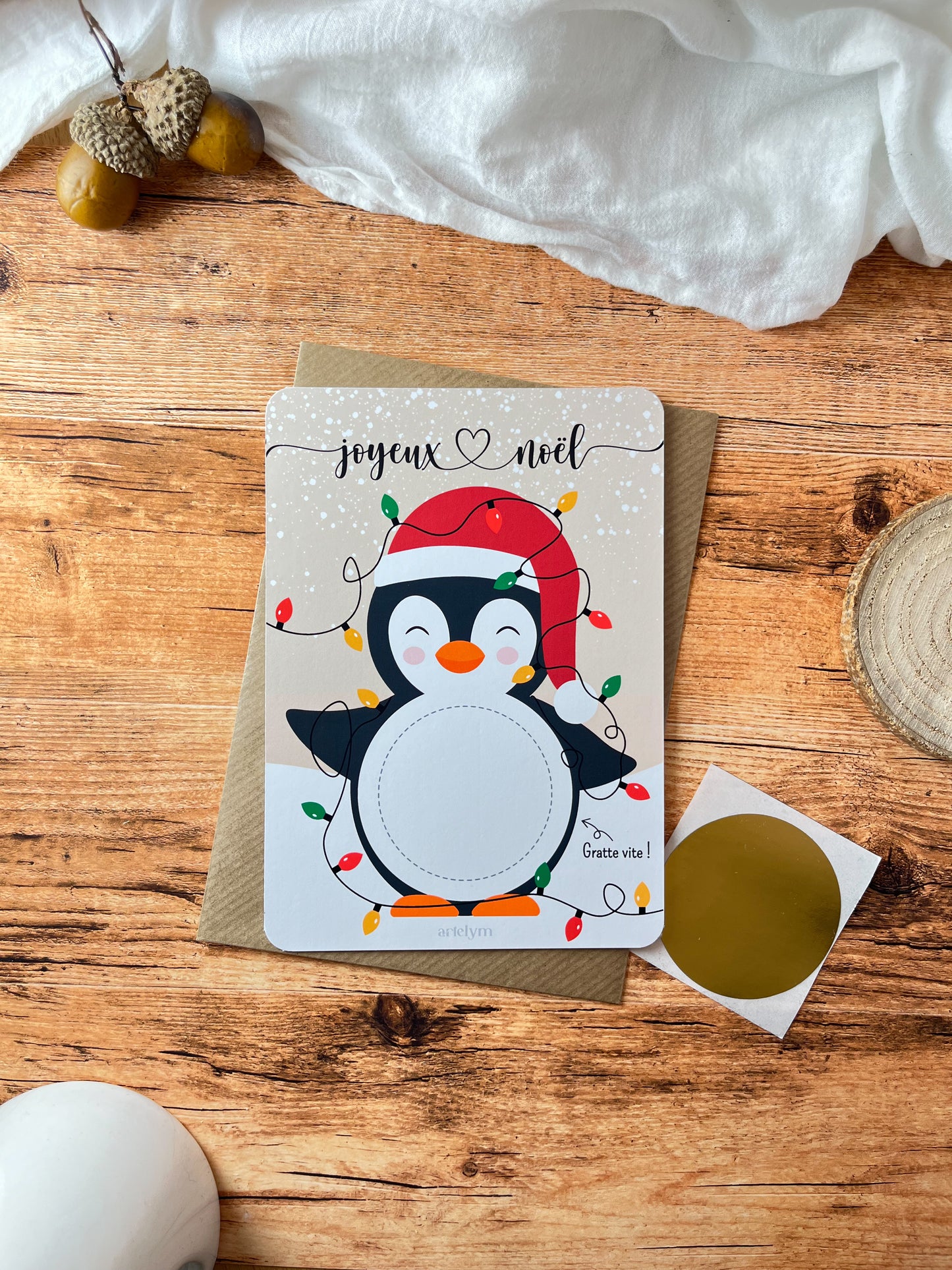 Carte à gratter Pingouin Noël